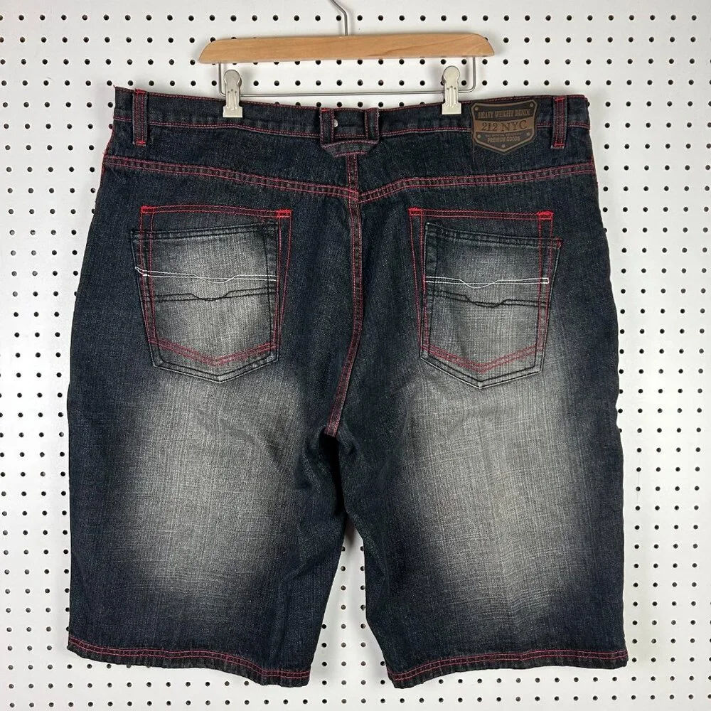 212NYC Baggy Skater Shorts Sz 46 Red Black‎ Stitched Gothic Punk SOUTHPOLE STYLE